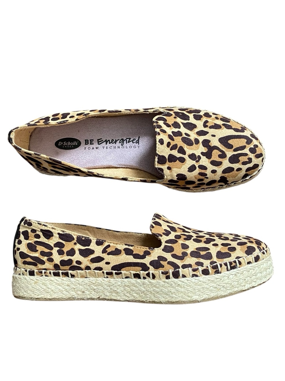 Dr Scholl’s Find Me Animal Print Slip-On Espadrille Shoes Women’s 7M Brown Tan